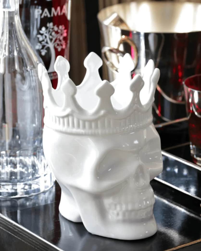 White Louise Skull Candle, 23.3 oz. - Rose de Vents Scent