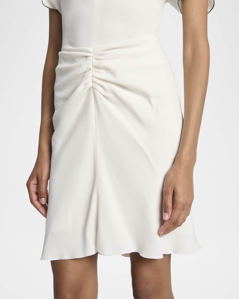 Gathered Waist Wool Mini Dress
