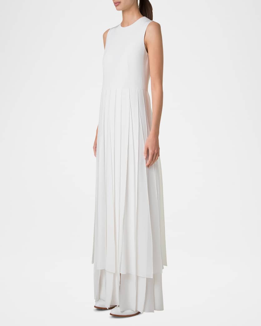 Sleeveless Pleated Ribbon Silk Crepe Gown