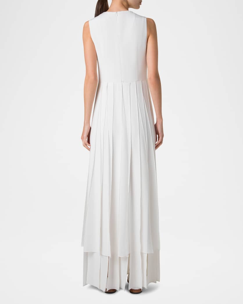 Sleeveless Pleated Ribbon Silk Crepe Gown