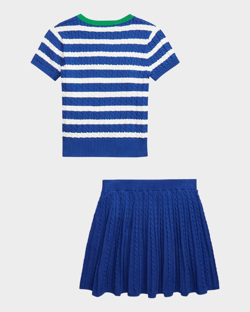  Girl's Striped Cable Knit Top & Skirt Set, Size S-XL