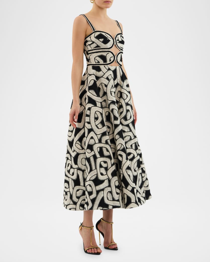 Catena Cutout Mesh-Embroidered Midi Dress