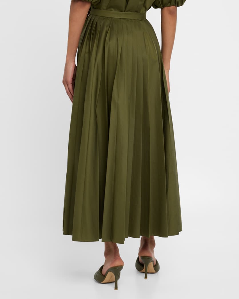 Belted Pleated Midi Skirt