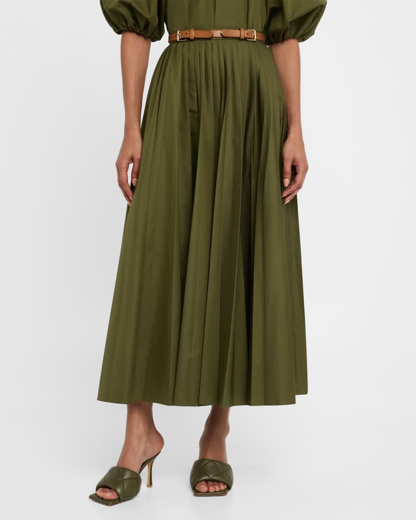 Belted Pleated Midi Skirt