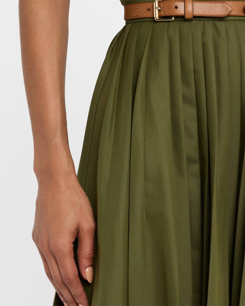 Belted Pleated Midi Skirt