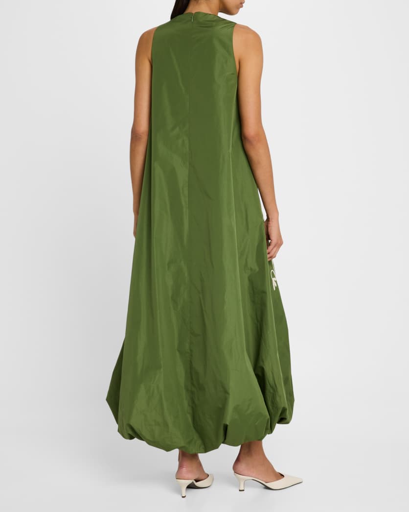 Floral-Embroidered Sleeveless Bubble Midi Dress
