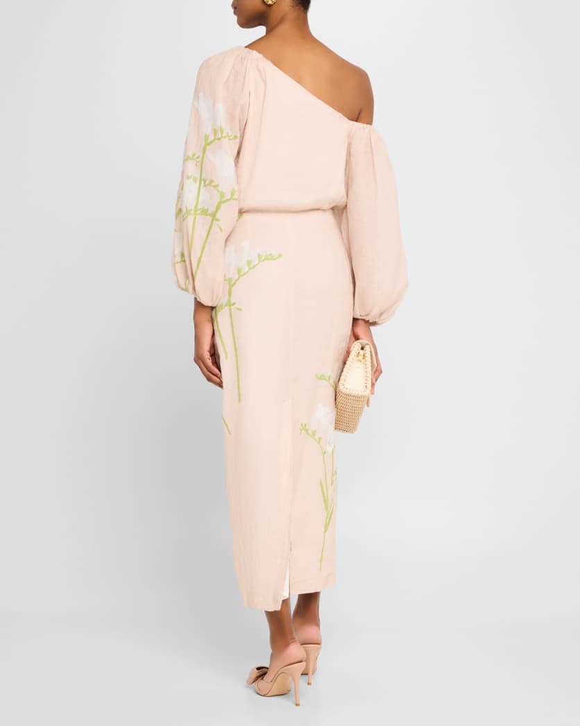 Printed Off-The-Shoulder Linen Dress