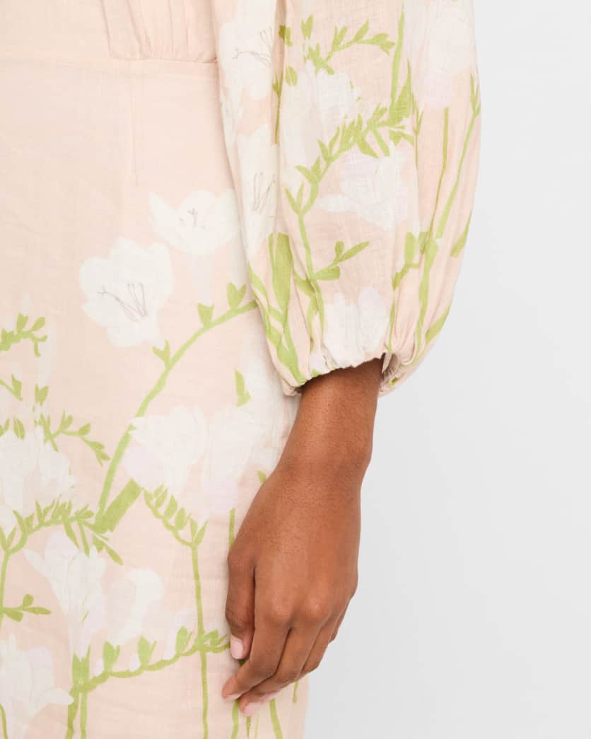 Printed Off-The-Shoulder Linen Dress