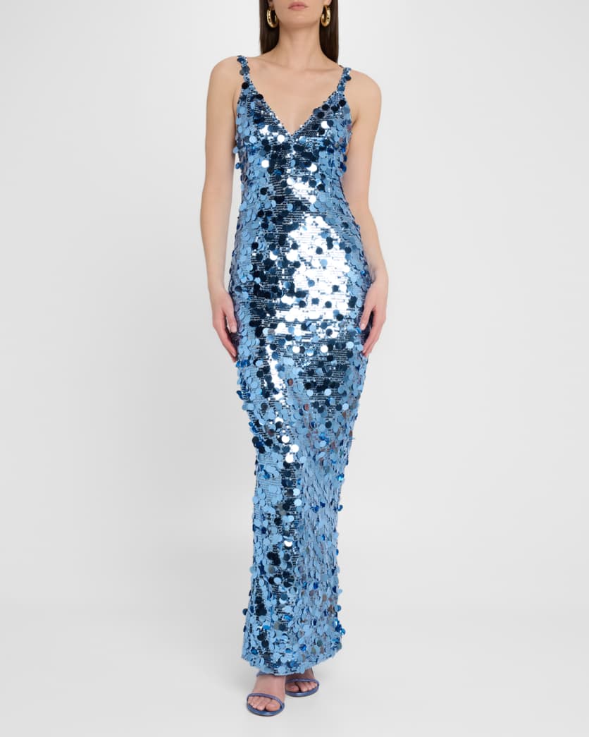 Allegra Deep V-Neck Sequin Column Gown