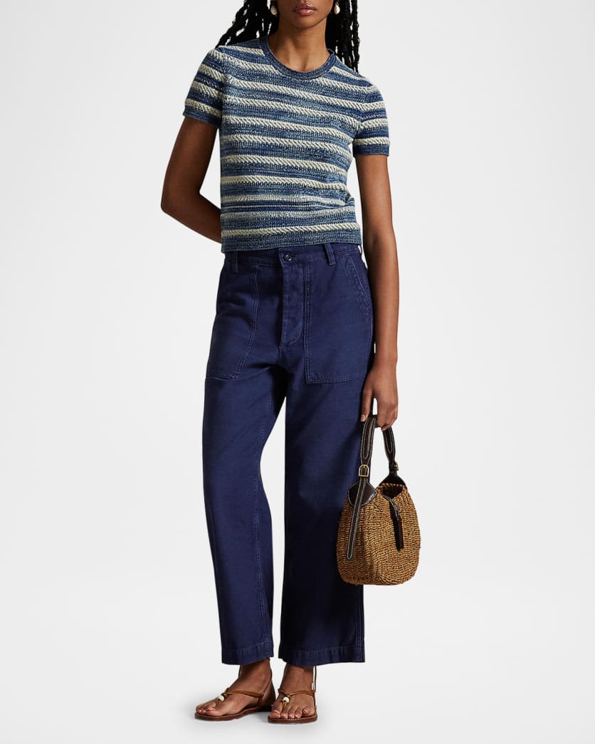 Striped Cotton Short-Sleeve Sweater