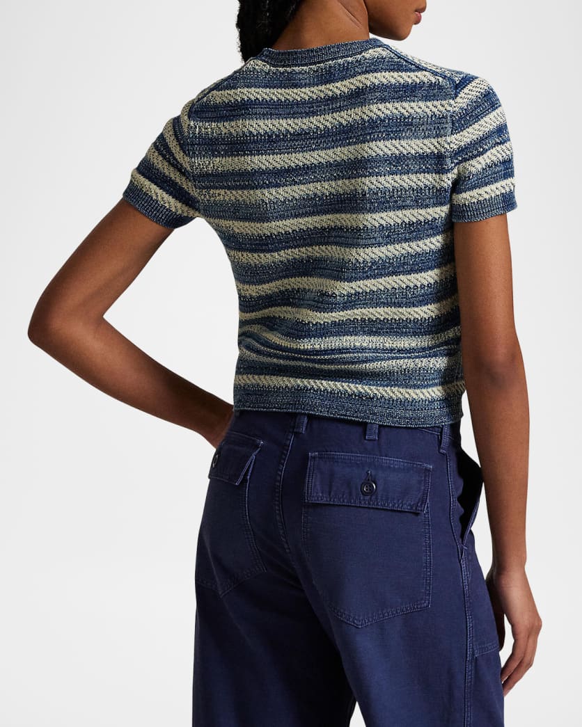 Striped Cotton Short-Sleeve Sweater
