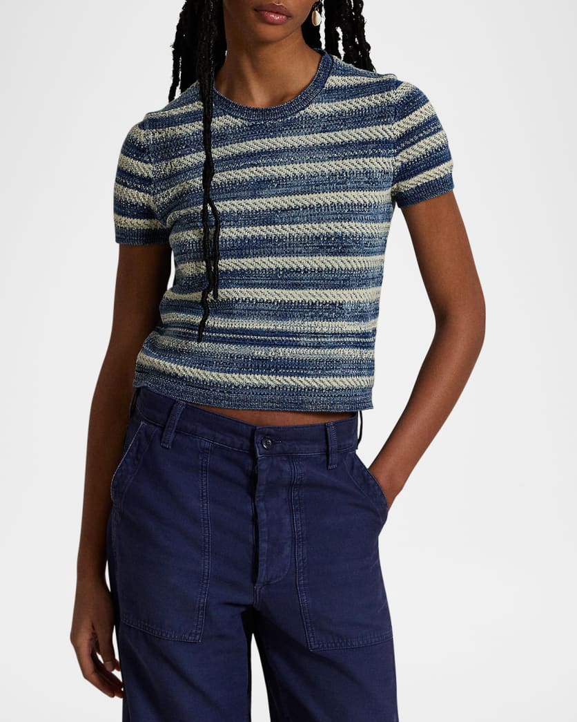 Striped Cotton Short-Sleeve Sweater