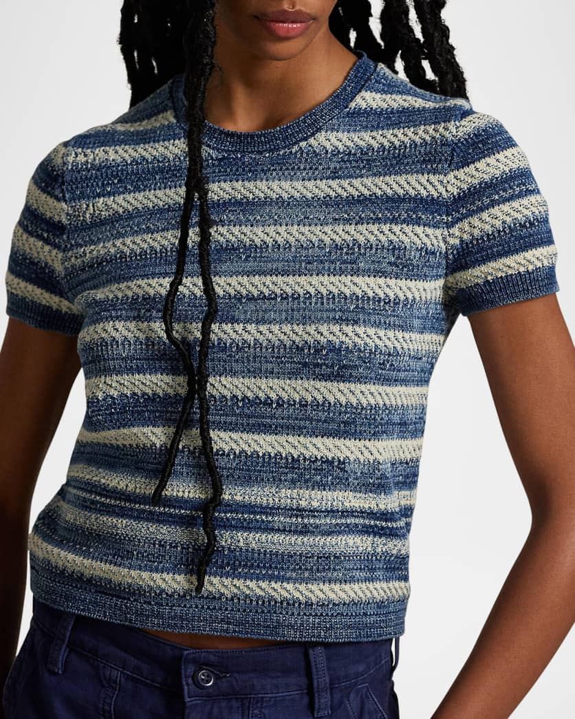 Striped Cotton Short-Sleeve Sweater