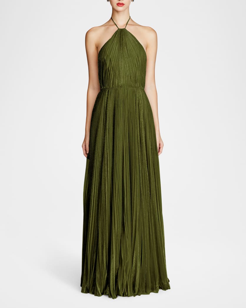Marisol Pleated A-Line Halter Gown