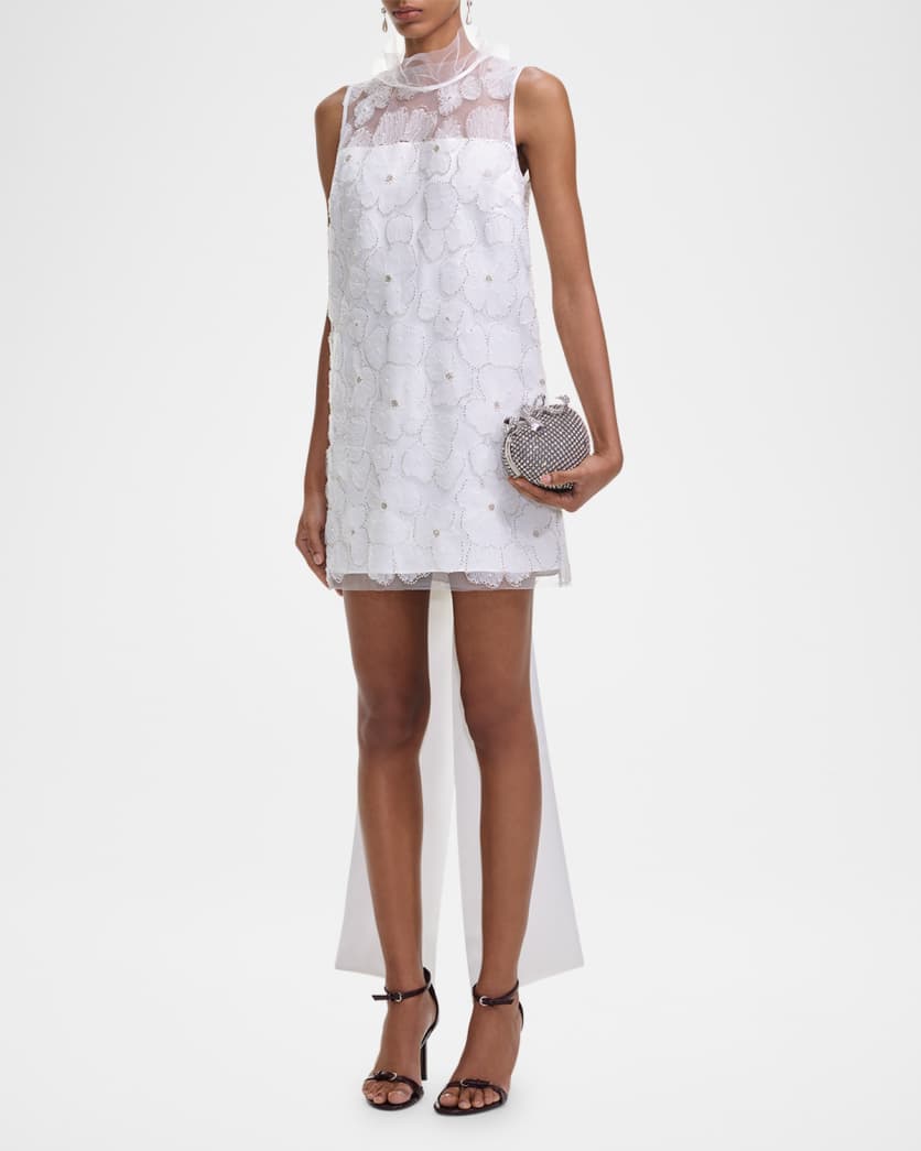 Embellished Tulle Satin Bow Mini Dress