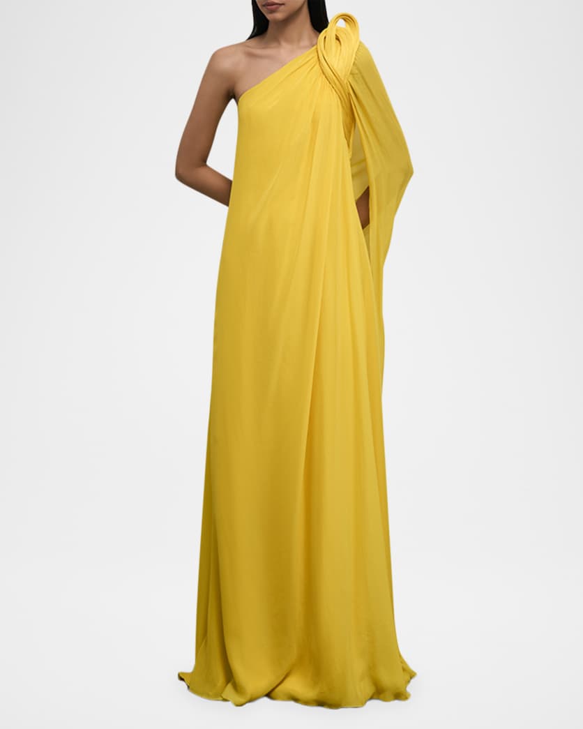 Solaris Sculpted One-Shoulder Cape Gown