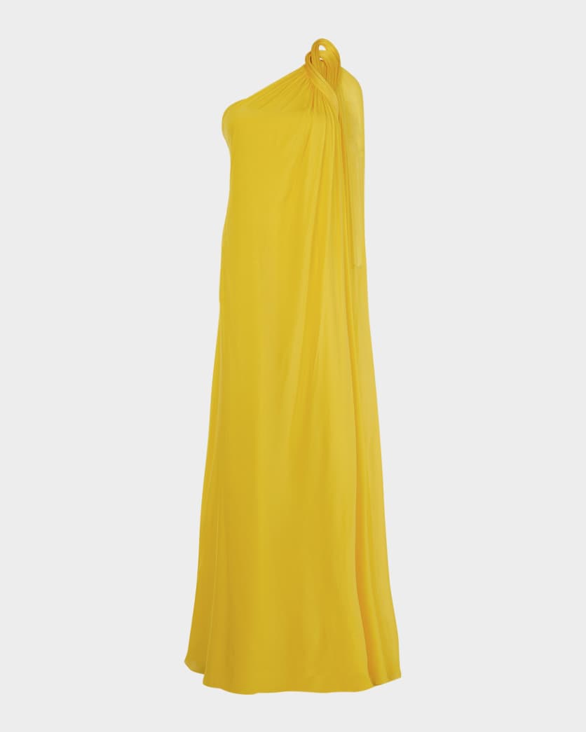 Solaris Sculpted One-Shoulder Cape Gown