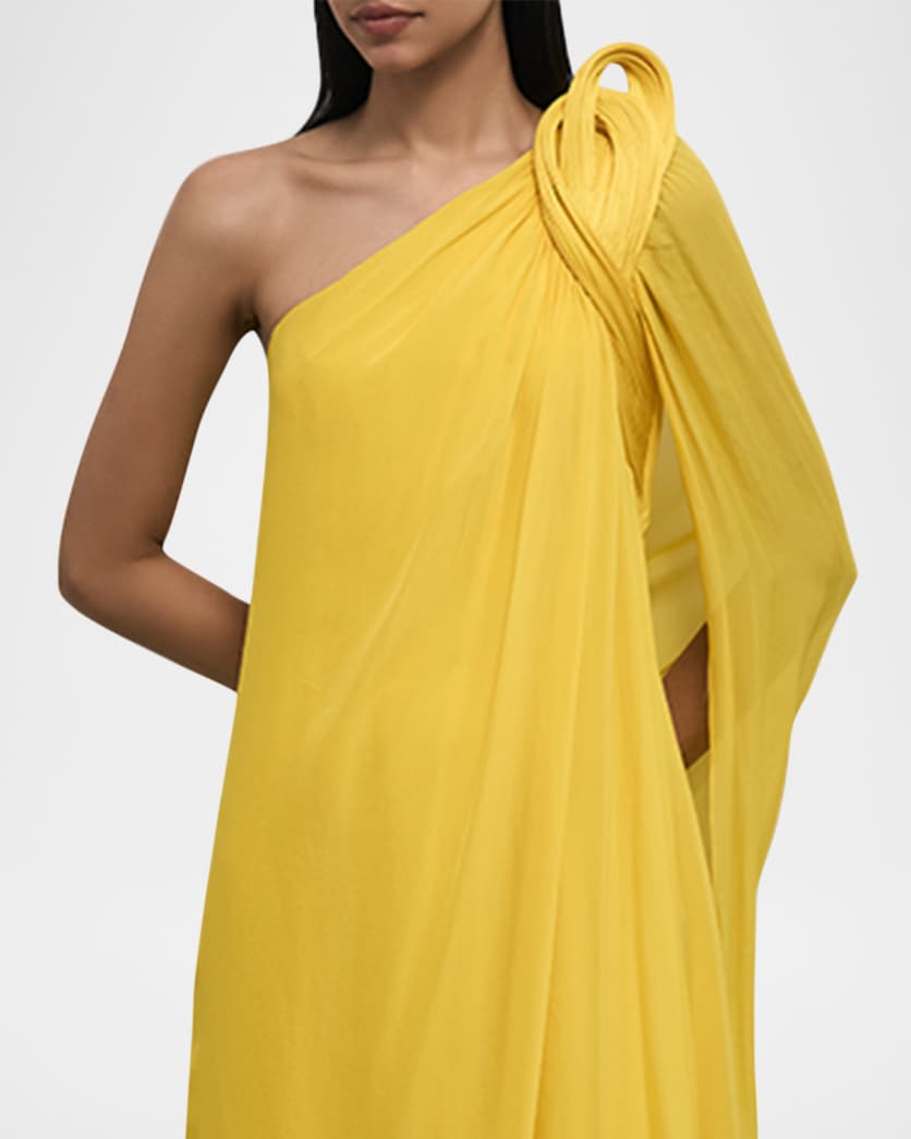 Solaris Sculpted One-Shoulder Cape Gown