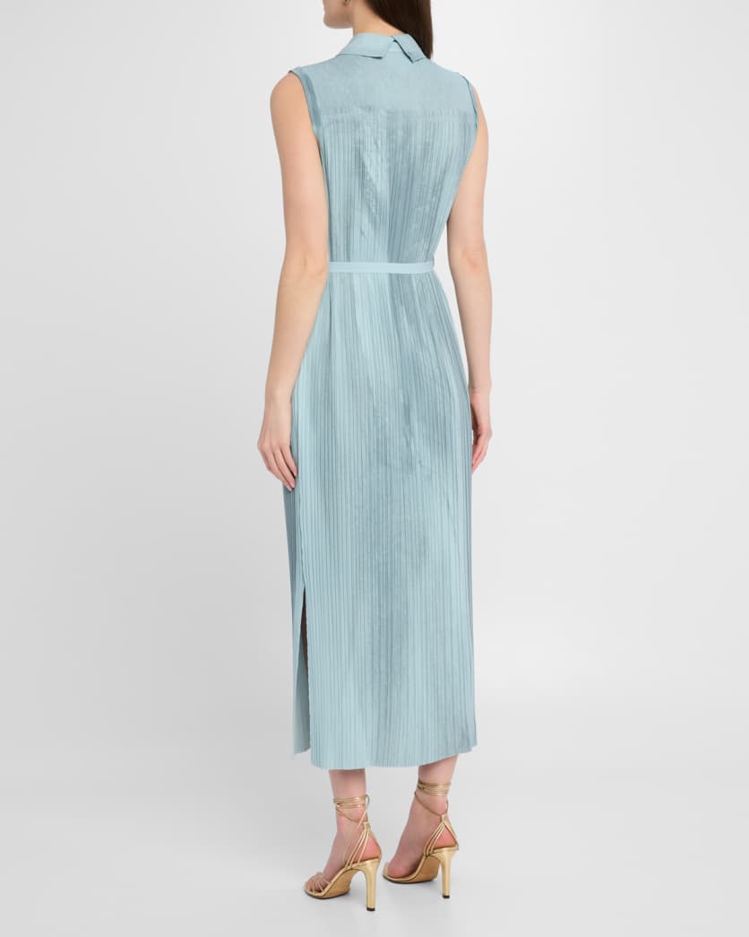 Pleated Georgette Sleeveless Shirtdress