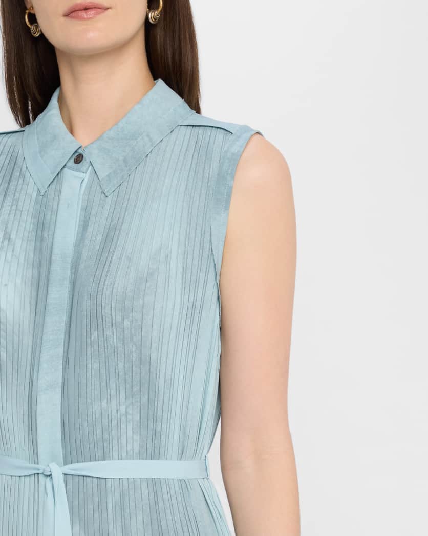 Pleated Georgette Sleeveless Shirtdress
