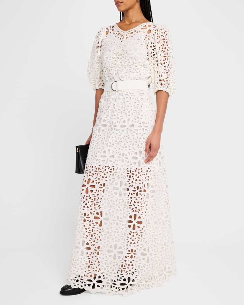 Lumi Puff-Sleeve Eyelet Maxi Dress