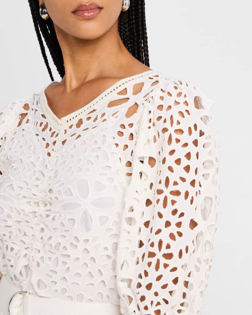Lumi Puff-Sleeve Eyelet Maxi Dress