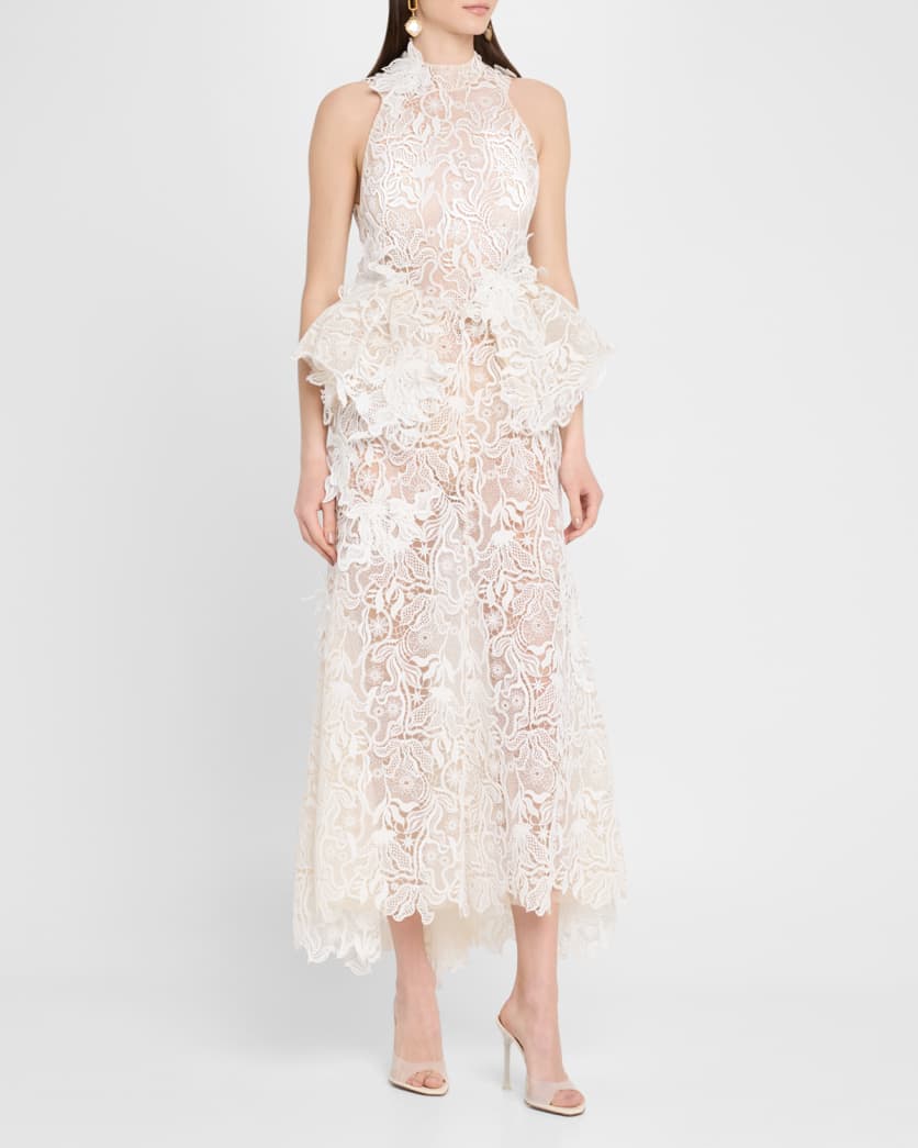 Nomad High-Low Floral Lace Halter Gown