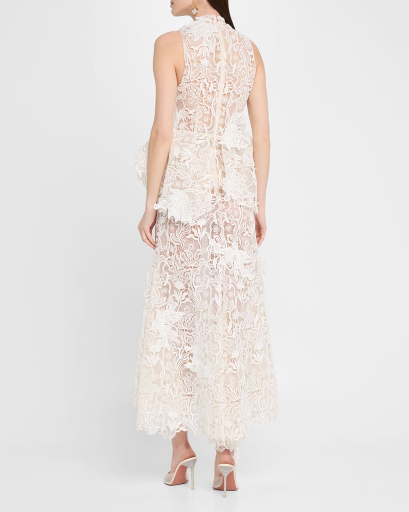 Nomad High-Low Floral Lace Halter Gown