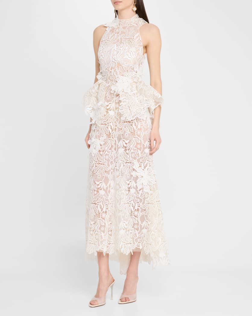 Nomad High-Low Floral Lace Halter Gown