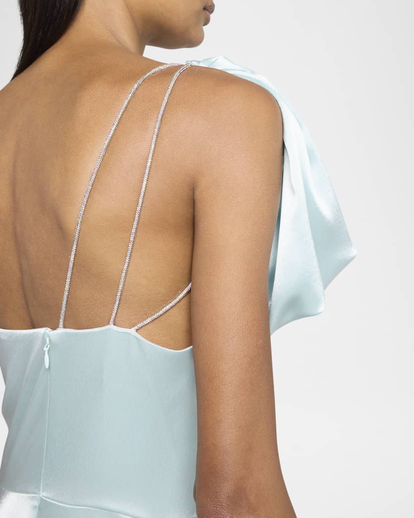 Bow One-Shoulder Crepe Satin Gown