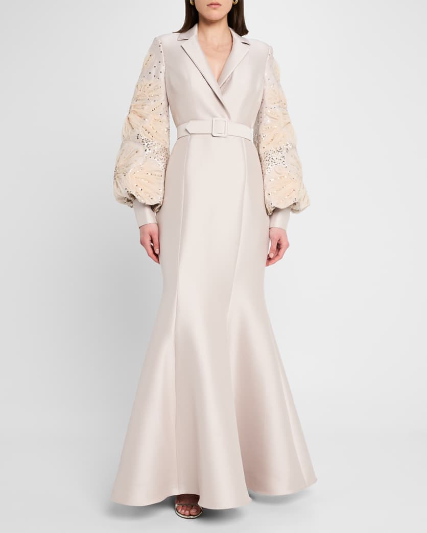 Embellished-Sleeve Mermaid Shirt Gown