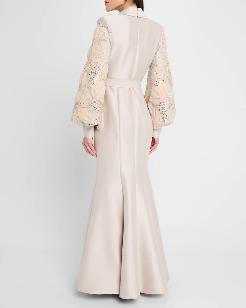 Embellished-Sleeve Mermaid Shirt Gown