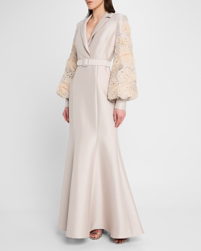 Embellished-Sleeve Mermaid Shirt Gown