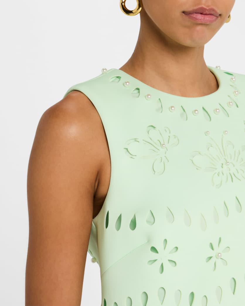 Scalloped Pearly-Embellished Cutout Mini Dress