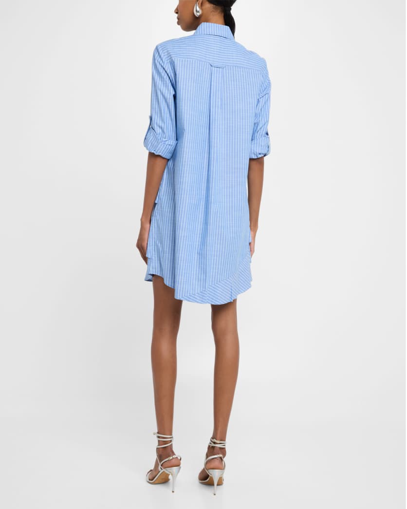 Jenna Striped Cotton Chambray Ruffle Shirtdress