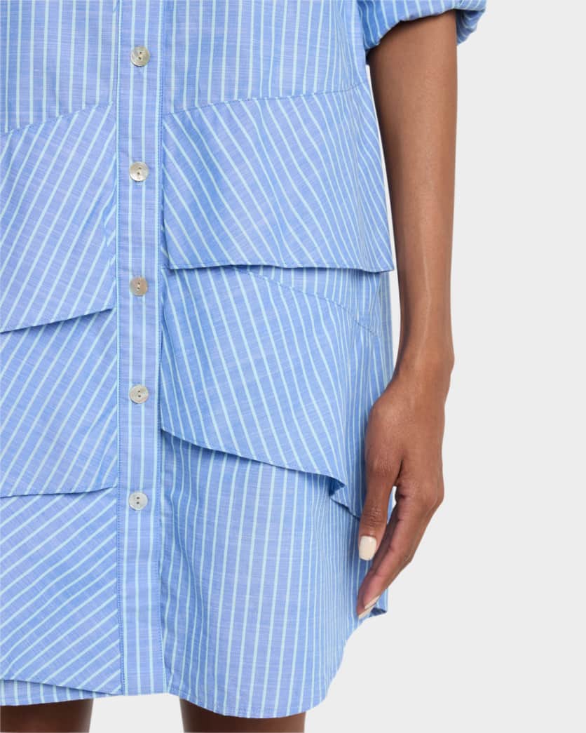 Jenna Striped Cotton Chambray Ruffle Shirtdress