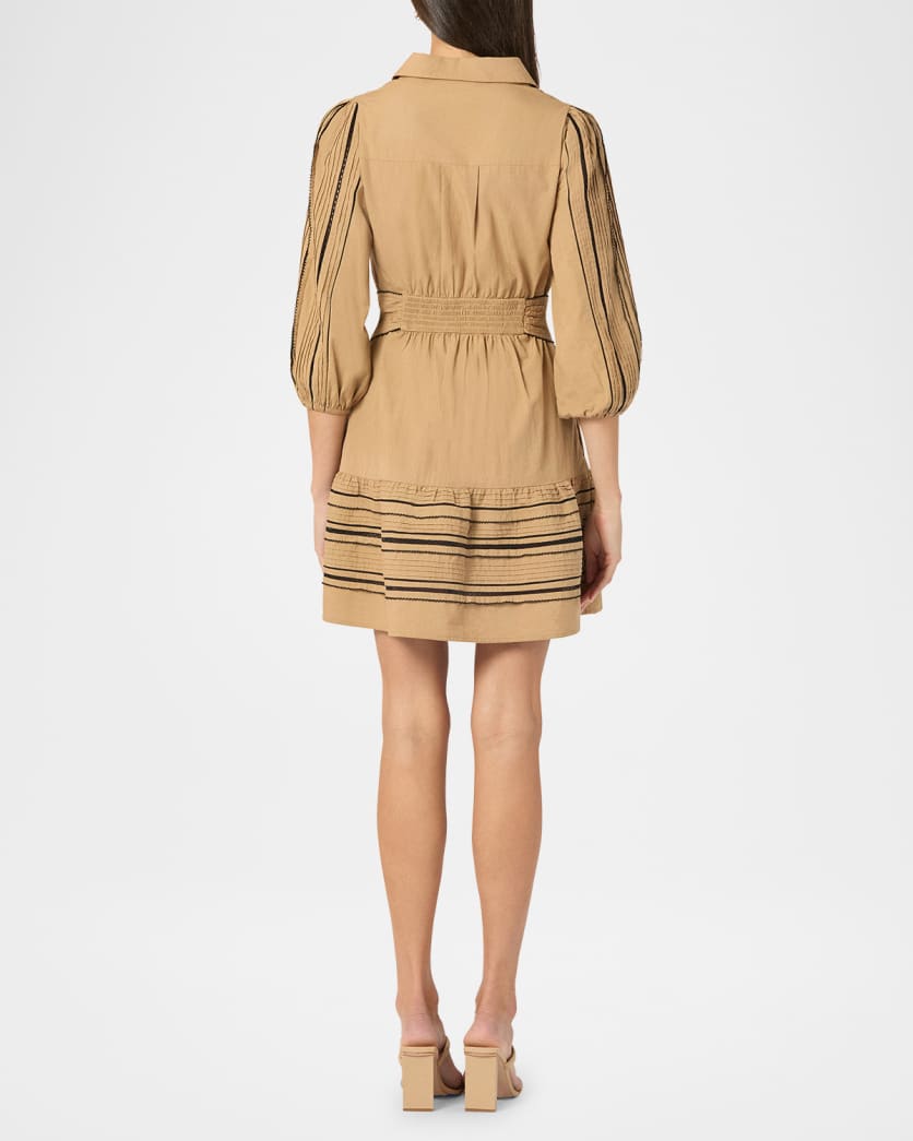 Towns Pintuck Flounce Cotton Mini Dress