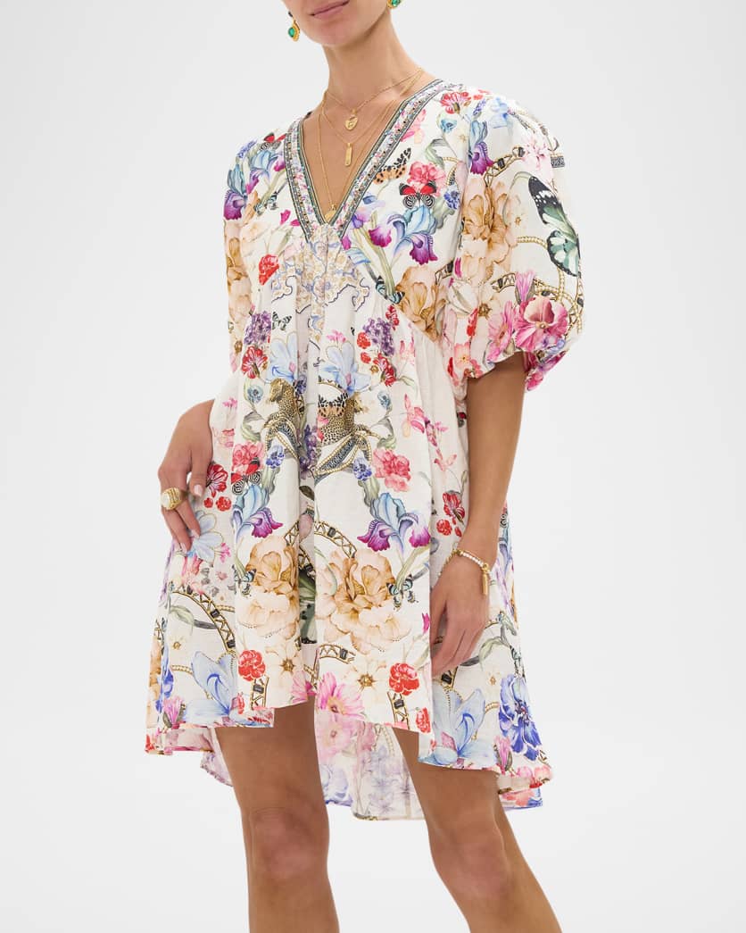Monserrate Magic V-Neck Puff-Sleeve Mini Dress