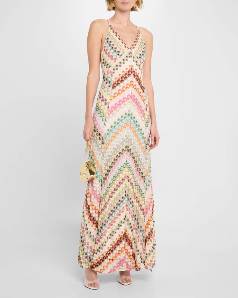 V-Neck Chevron Crochet Knit Maxi Dress