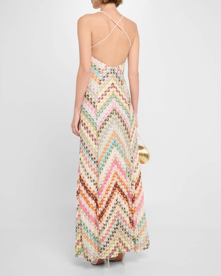 V-Neck Chevron Crochet Knit Maxi Dress