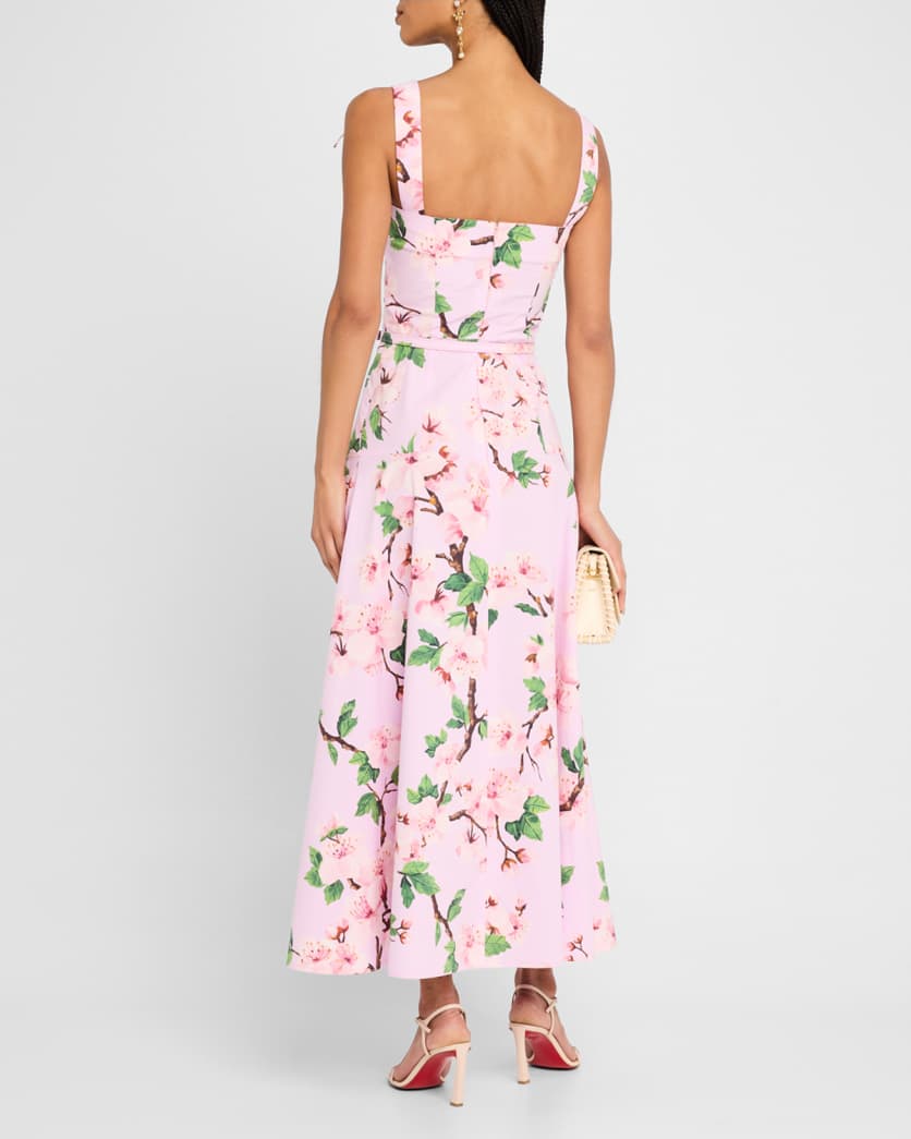 Cherry Blossom Poplin Bow Midi Dress With Belt