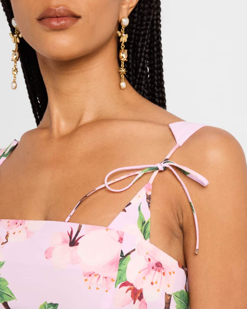 Cherry Blossom Poplin Bow Midi Dress With Belt