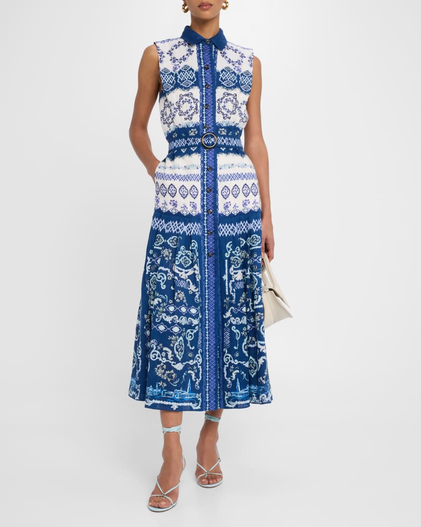 Nya Belted Linen Midi Dress