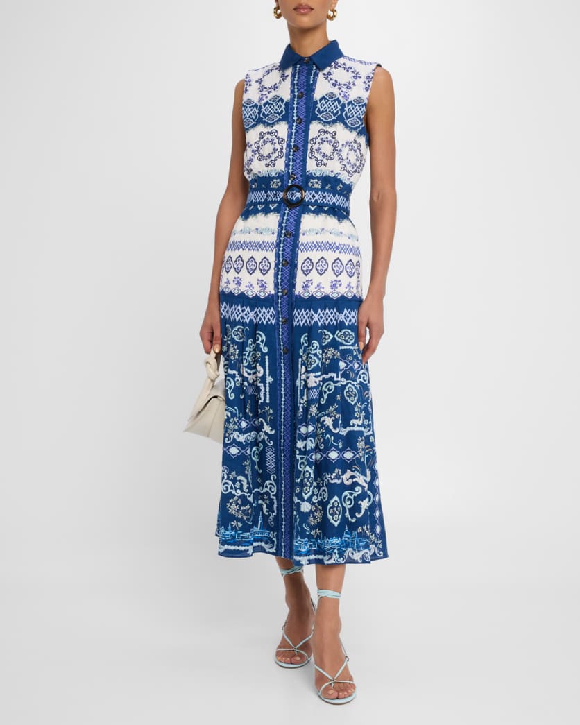 Nya Belted Linen Midi Dress