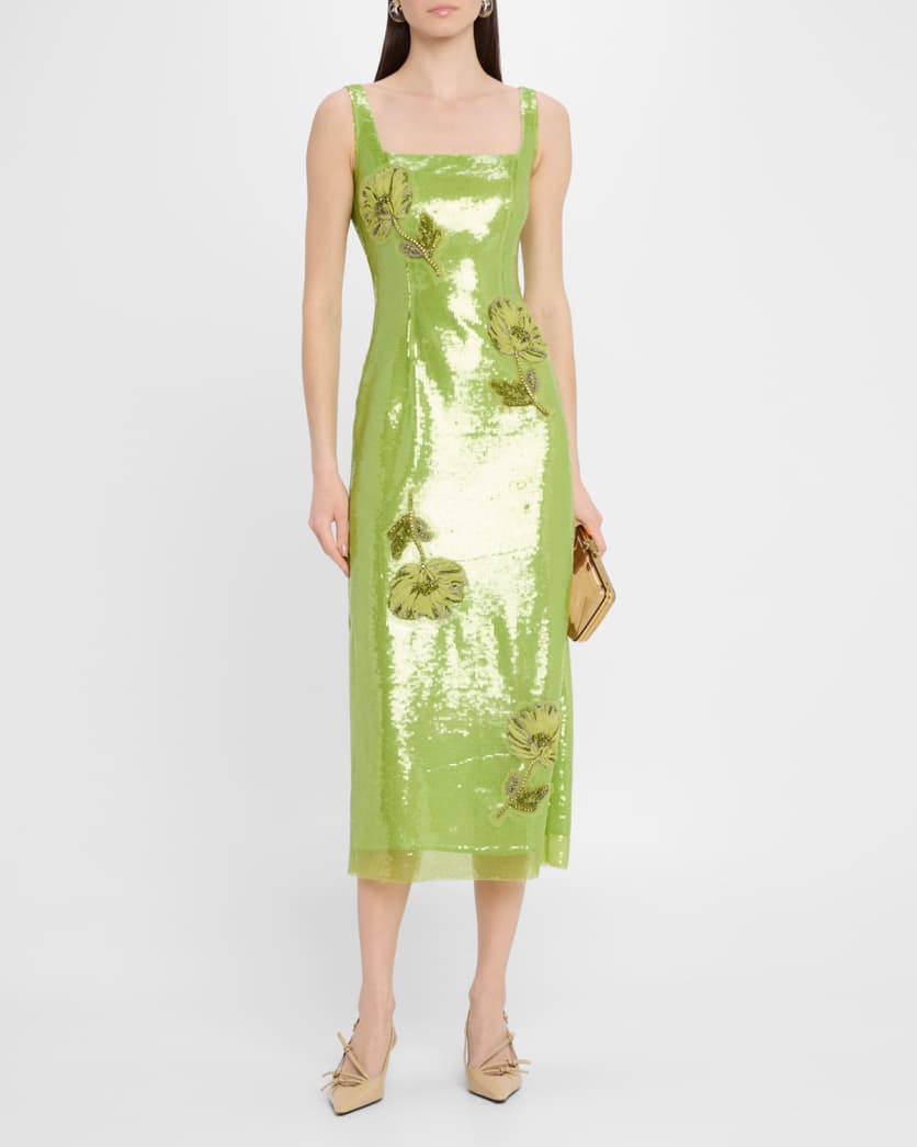 Marylin Crystal Flower Sequined Midi Dress