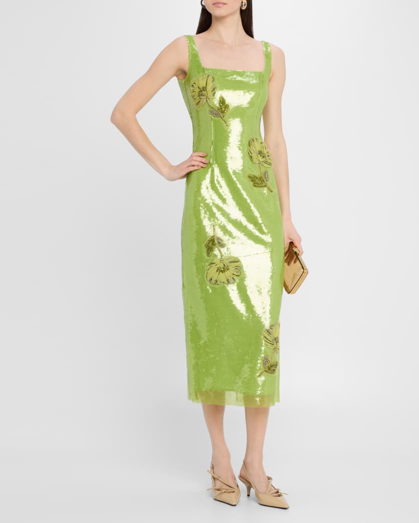 Marylin Crystal Flower Sequined Midi Dress