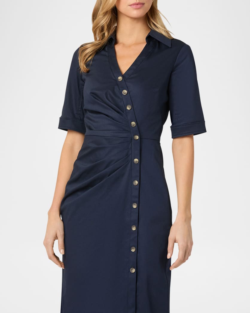 Margo Pleated Button-Front Midi Shirtdress