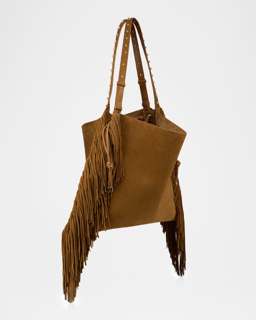 Baggy Fringed Tote Bag in Suede
