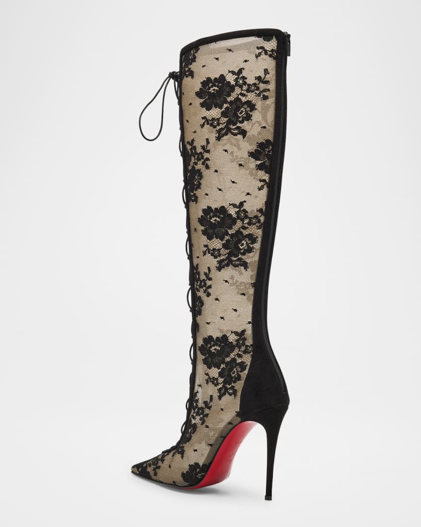 KM Lace Red-Sole Knee-High Boots