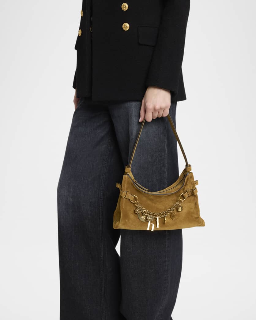 Logo Charm Hobo Bag in Suede 